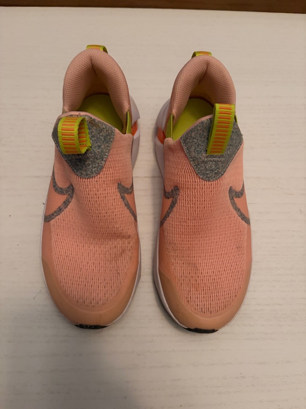 Nike Kids Slip-On Sneakers - Peach Pink with Lime Pull Tabs